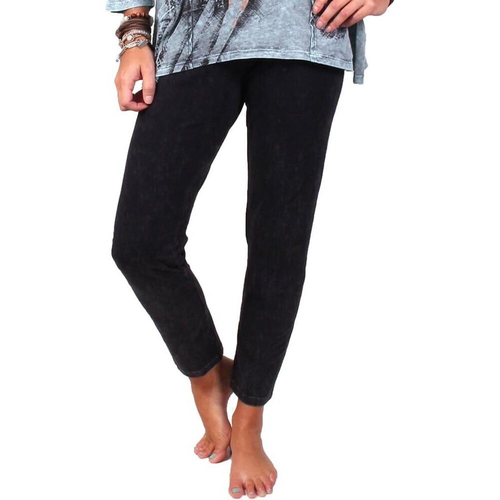 Jess & Jane Mineral Washed Pull On Stretch Leggings Pant - Black, Medium NWT